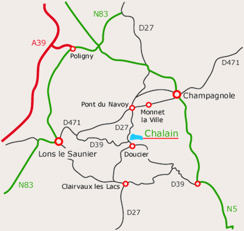 plan d'accès maison location Chalain lac Jura